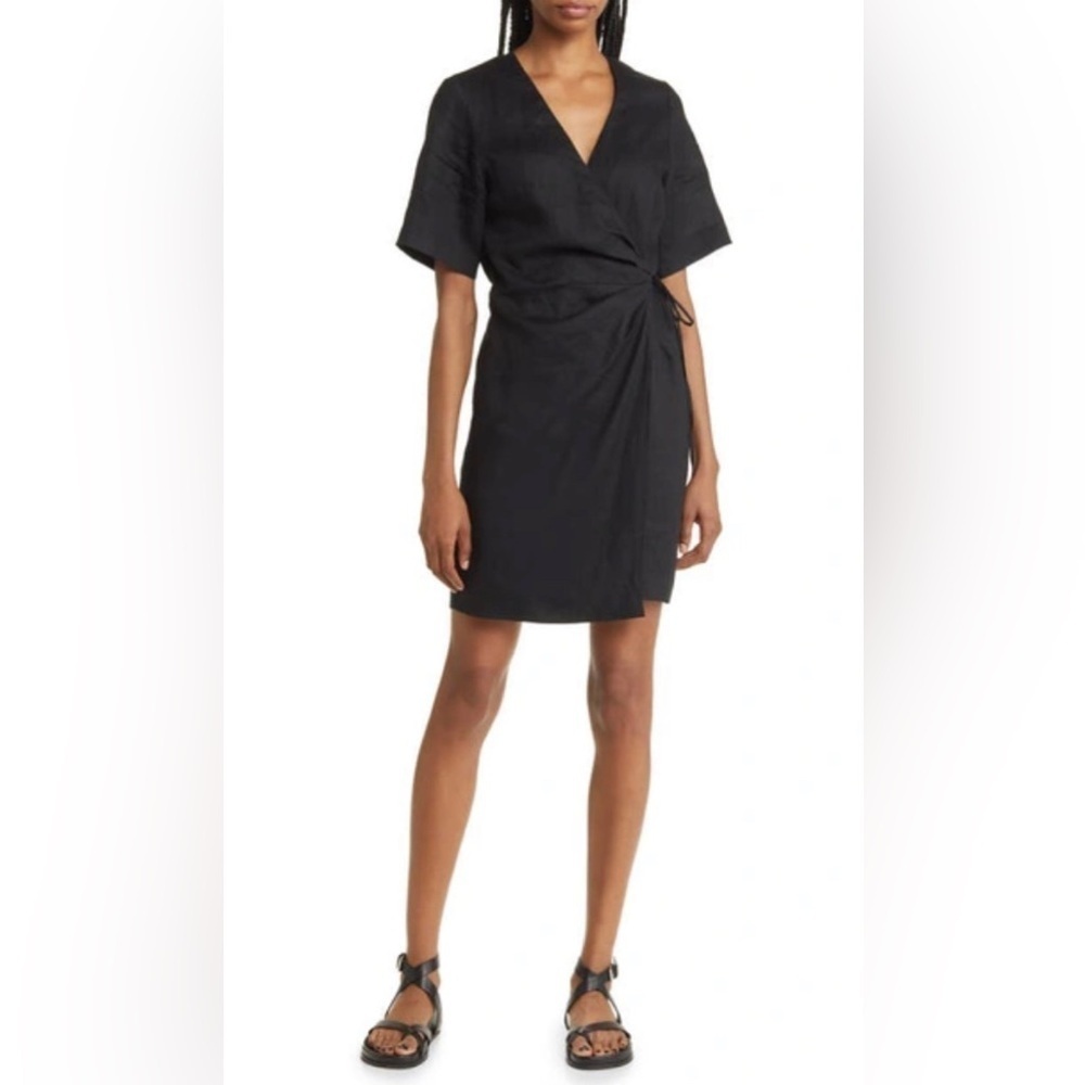 & Other Stories Black 100% Linen Wrap Mini Dress Work Office Sz Missing